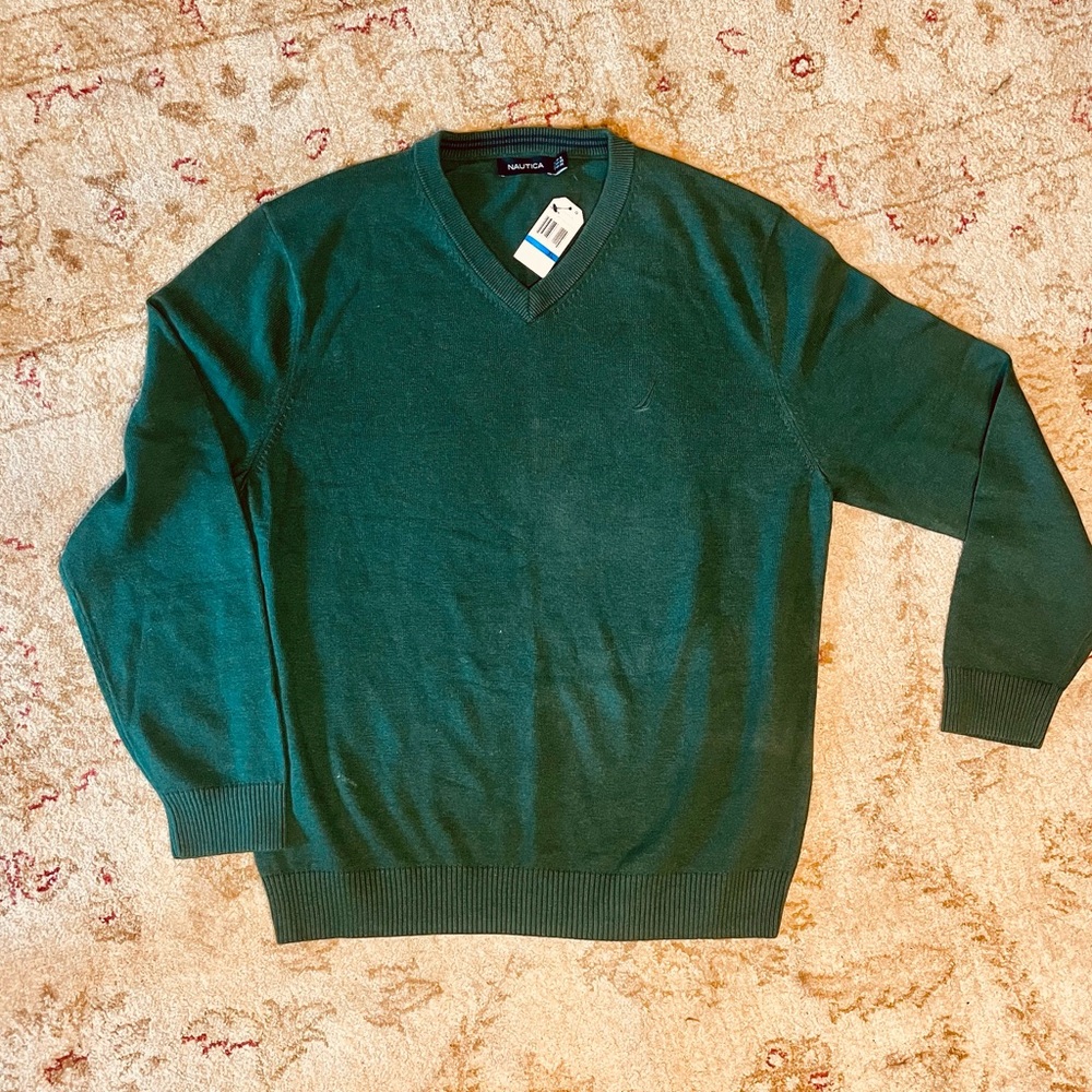 Nautica Men's Deep Green V-Neck Sweater